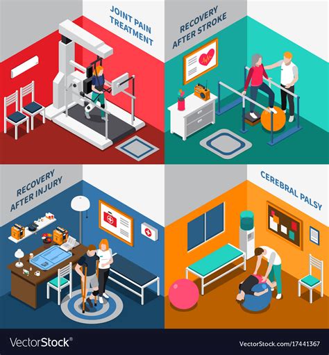 Physiotherapy Rehabilitation Isometric Set Vector Image