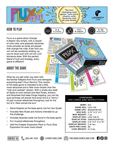 Fluxx Remixx Sell Sheet Looney Labs