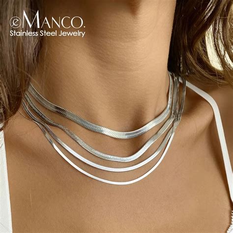 EManco Unisex Snake Chain Necklace Silver Color Choker Stainless Steel