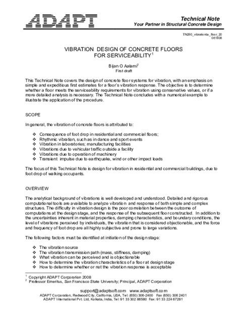 (PDF) VIBRATION DESIGN OF CONCRETE FLOORS FOR SERVICEABILITY 1 