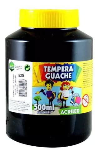 Pintura Al Temple Acrilex School Gouache Color Negro Ml