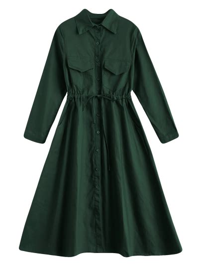 Long Sleeve Drawstring Shirt Dress Fashion Long Sleeve Dress Long