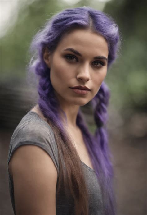 A Close Up Of A Woman With Purple Hair And A Gray Shirt Seaart Ai