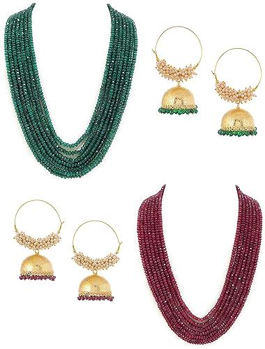 Buy Panaashe Rajasthani Ruby With Green Onyx Layer Necklace With Bali