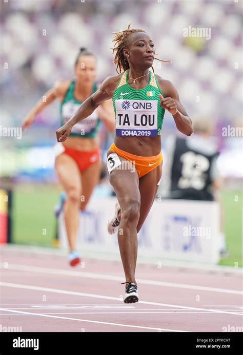 Marie-Josée Ta Lou running the 100m at the 2019 World Athletics ...