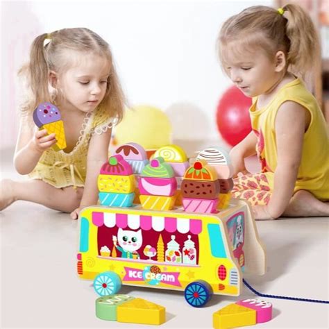 Jouets éducatifs en bois pour enfants enfants glisser chariot de crème