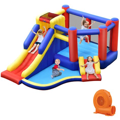 Gymax Inflatable Bouncy Castle Kids Jumping House W Double Slides And 5