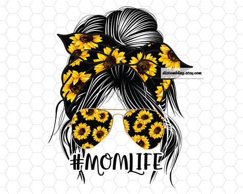 Sunflowers Mom Bun Png Messy Bun Mom Hair Sublimation Design Etsy