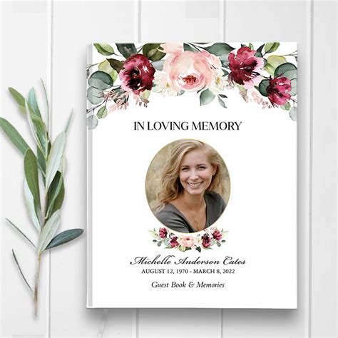 Floral Funeral Guest Book with Photo for a Celebration Of Life or Memorial