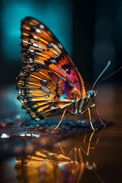 Premium Ai Image Brightly Colored Butterfly Sitting On A Shiny