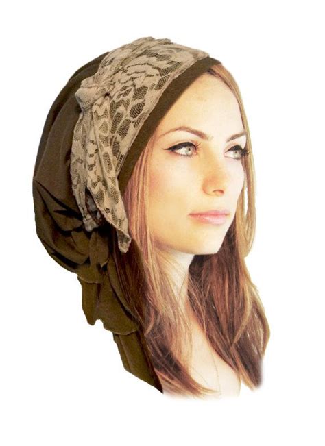 Olive Green Head Scarf Boho Chic Pre Tied Bandana Tichel Hair Snood