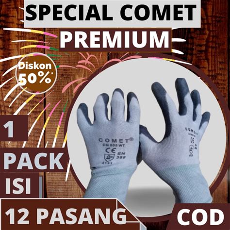 Jual GROSIR 12 Pasang Sarung Tangan Comet Komet Putih Dilapisi Karet