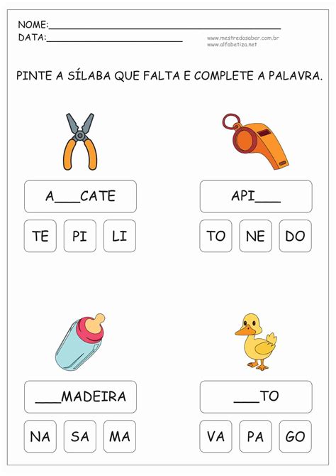 Atividades de Alfabetização Sílabas Atividades para baixar