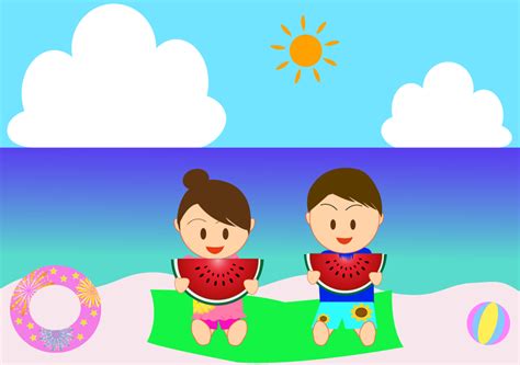 [フリーイラスト] 夏の砂浜でスイカを食べるカップルでアハ体験 | GAHAG | 著作権フリー写真・イラスト素材集 - GAHAG | 著作 ...