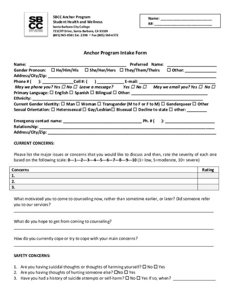 Fillable Online Anchor Program Intake Form Fax Email Print PdfFiller