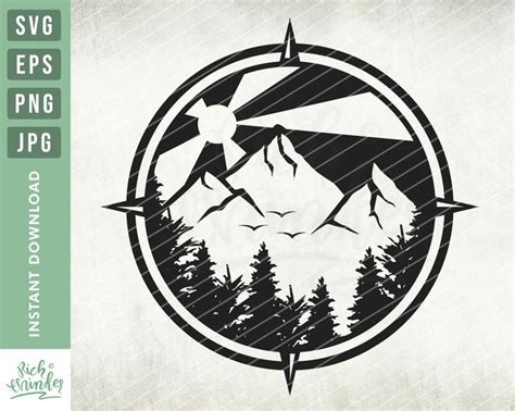 Mountain Compass Svg Camping Svg Mountains Svg Nature Trip Svg