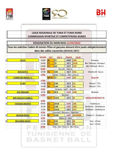 Désignation d Arbitrage du 22 Juin 2022 Ligue de Tunis FTBB