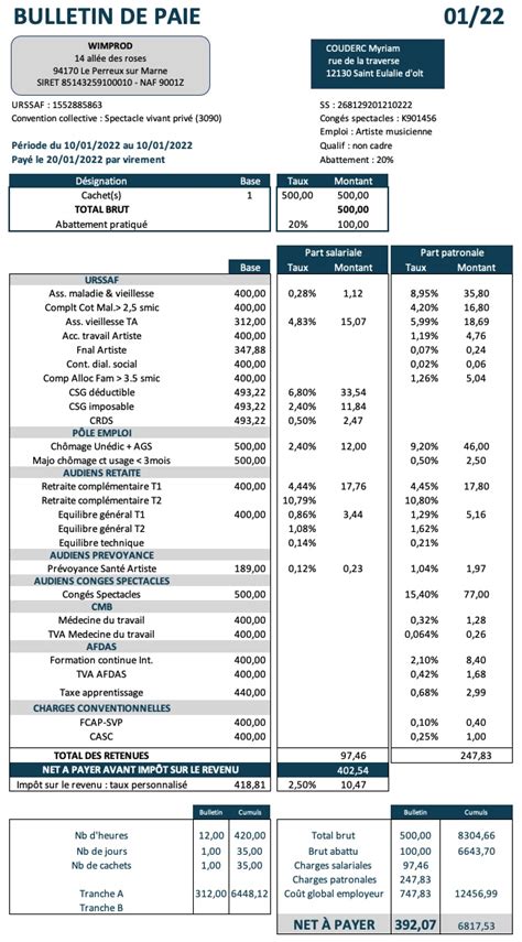 Mod Le Fiche De Paie Intermittent Du Spectacle