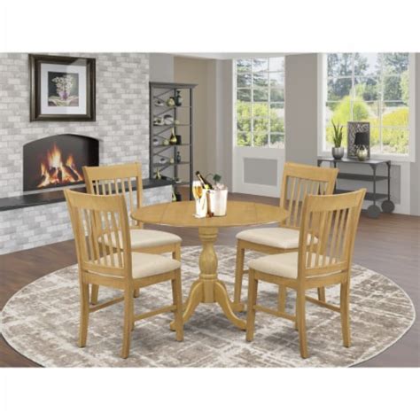 East West Furniture Dublin Piece Wood Dining Set With Linen Seat In