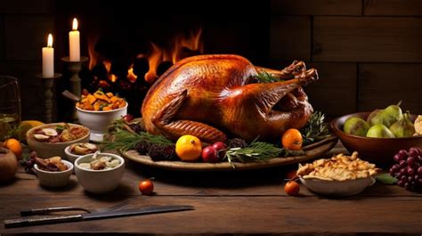 Premium AI Image | Thanksgiving Turkey Dish on Table with Thanksgiving ...