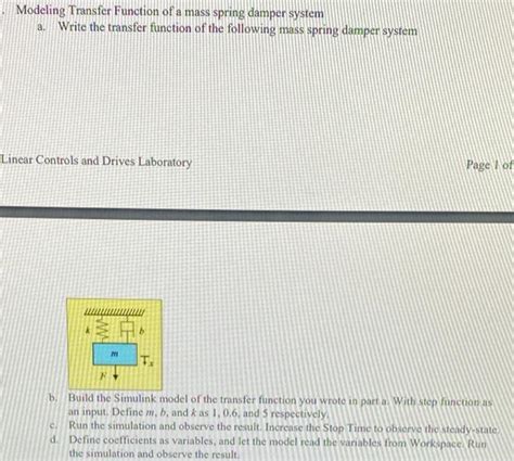 Solved Modeling Transfer Function Of A Mass Spring Damper Chegg