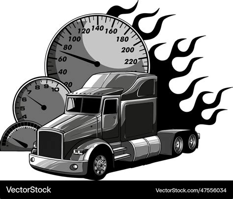 Monochrome semi truck with dashboard Royalty Free Vector