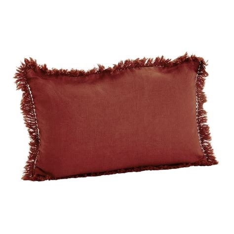 Madam Stoltz Housse De Coussin Lin Delave Franges Orange X Cm