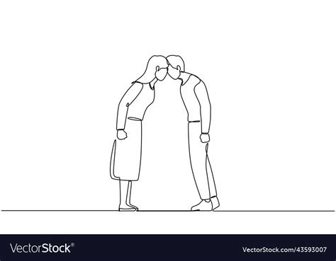 Continuous One Line Drawing Couple Man And Woman Vector Image