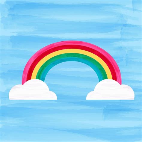 Premium Vector Rainbow With Clouds On Sky Background Watercolor Vector