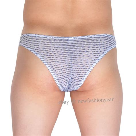 Men Mesh Bikini Briefs Sheer Tulle Thong Cheeky Bulge Pouch Panties Micro Tangas EBay