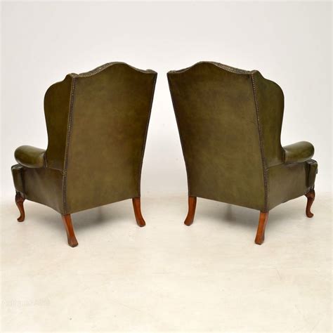 Antique Deep Buttoned Leather Wing Back Armchairs Antiques Atlas