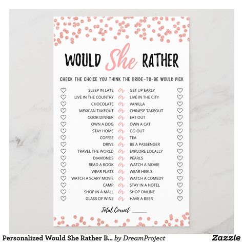 Personalized Would She Rather Bridal Shower Game Fun Bridal Shower