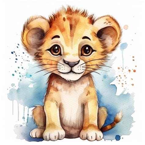 Premium AI Image | Watercolor painting of a lion cub