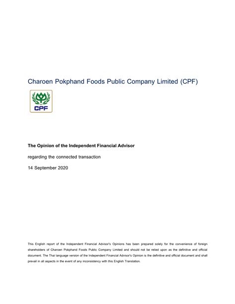 Charoen Pokphand Foods Public Company Limited (CPF) - DocsLib