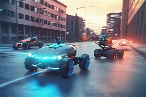 Autonomous Vehicle and Drone Racing Against Each Other on City Streets Stock Illustration ...