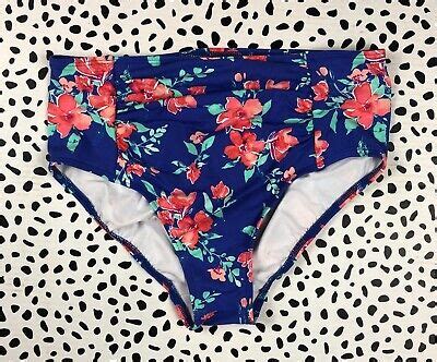 Lands End Blue Blossom Retro High Waist Bikini SWIM BOTTOM Regular 8