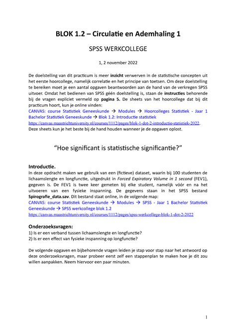 SPSS Werkcollege Blok 1 2 20222023 BLOK 1 Circulatie En