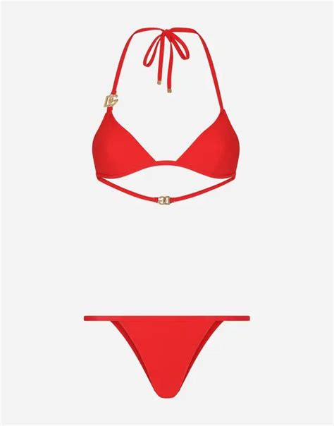 Dolce And Gabbana Triangle Bikini With Dg Logo Orange Editorialist