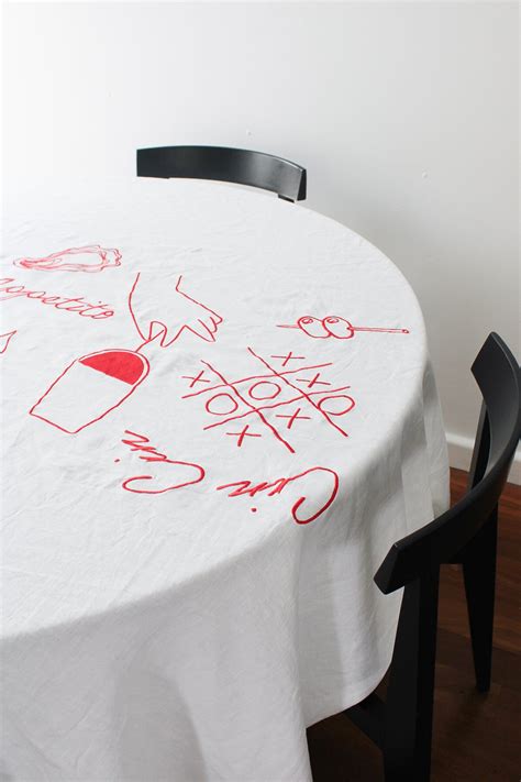 Embroidered Buon Appetito Linen Tablecloth In Red Etsy