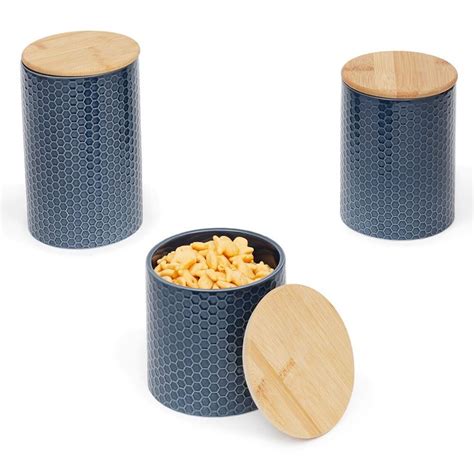 Home Basics Honeycomb Piece Ceramic Canister Set Navy Unit