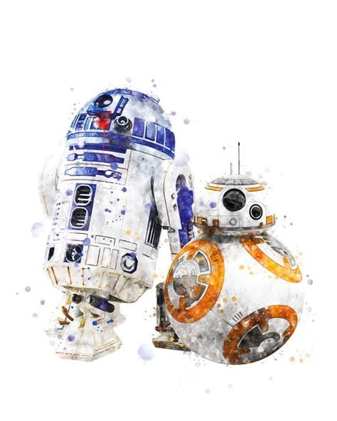 R2 D2 And BB 8 Art Print Watercolor Star Wars Poster Etsy