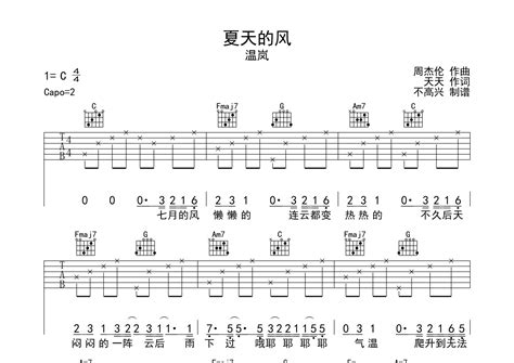 夏天的风吉他谱温岚c调弹唱六线谱不高兴上传 吉他屋乐谱网