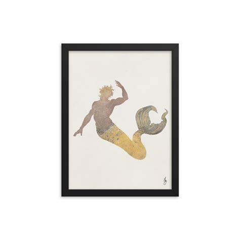 Minimalist Gay Art Print Gay Male Painting Framed Gay Art Gay Mermaid Print Art Deco Gold Gay