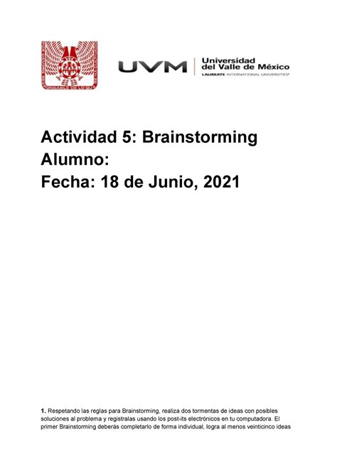 Actividad Brainstorming Solucionar Actividad Brainstorming