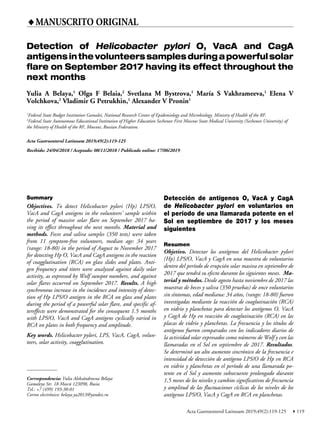 Detection Of Helicobacter Pylori O Vaca And Caga Antigens In The