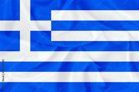 Beautiful blue and white flag of Greece on wavy fabric background ...