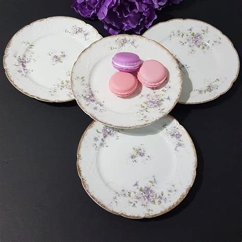 Limoges Porcelain Dessert Plates Set Of 4 Purple Flowers GDA France