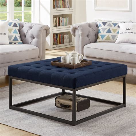 24kf Middle Century Upholstered Tufted Coffee Table With Linen Padded