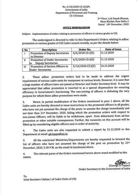 Implementation Of Orders Relating To Promotion Of Officers In Various