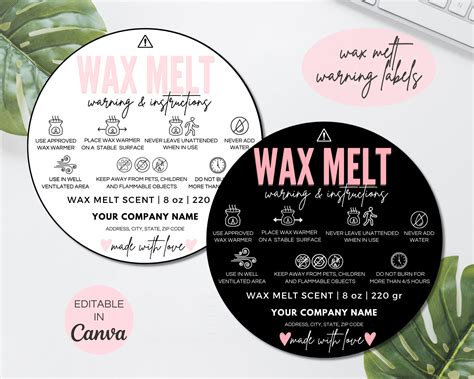 Wax Melt Warning Label Canva Template Editable Wax Melt Label